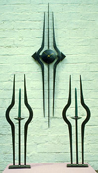candlesticks and matching clock by Paul Margetts